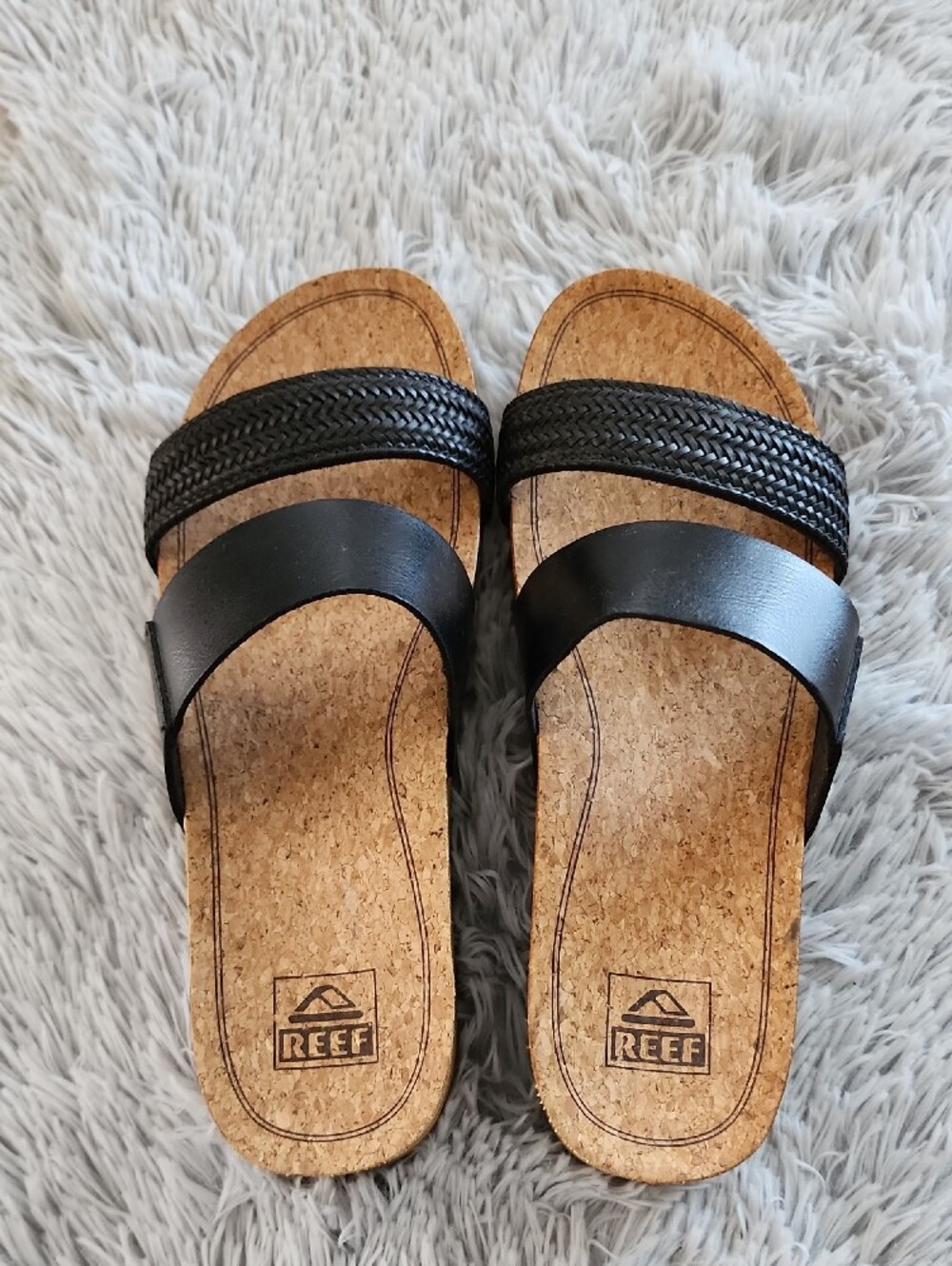 Reef Women’s Cushion Vista Hi Black and Brown Platform Slide Sandals - Picture 2 of 6